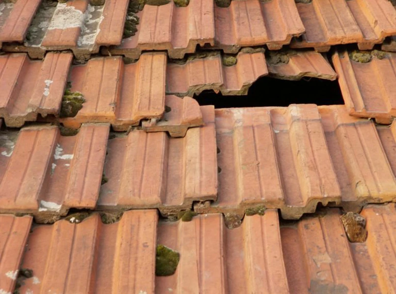 photo de tuile cassée réparée par bj toiture dans l'ouest lyonnais